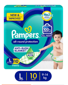 Pampers All round Protection Pants, Lotion with Aloe Vera (L) 10 Count - Pack of 2