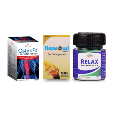 Anti Osteoporosis Advance Combo Pack (Osteofit 25gm Tablet + Relax Pain Killer Balm + SBL Homeocal Tablets)