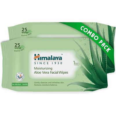 Himalaya Mosturizing Aloe Vera Facial Wipes 25S(Pack of 2)