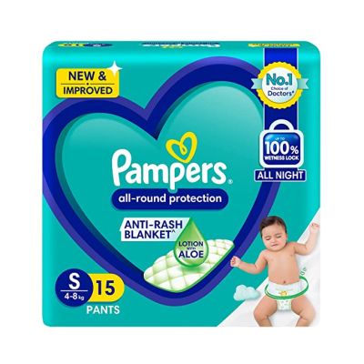 Pampers All round Protection Pants, Lotion with Aloe Vera (S) 15 Count - Pack of 2