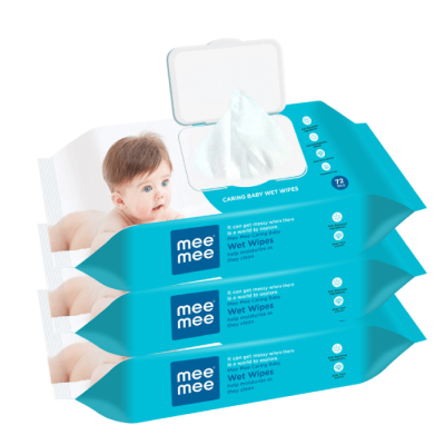 Mee Mee Caring Baby Wet Wipes with lid, 72 Pcs (Aloe Vera, Pack of 3)