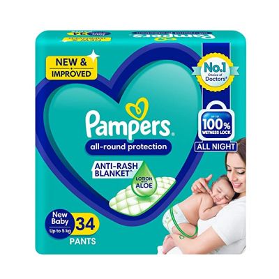 Pampers All round Protection Pants, Lotion with Aloe Vera (NB) 34 Count