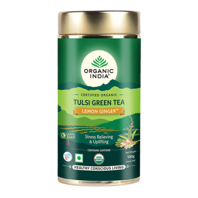 Organic India Tulsi Green Tea Powder- Lemon Ginger 100 gm