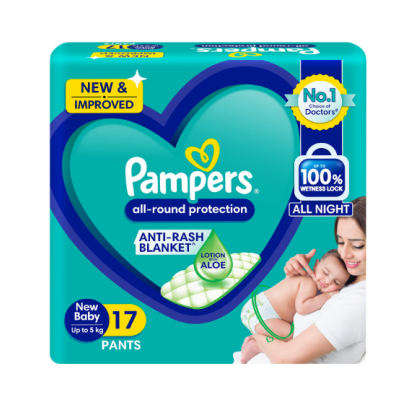 Pampers All round Protection Pants, Lotion with Aloe Vera (NB) 17 Count - Pack of 2