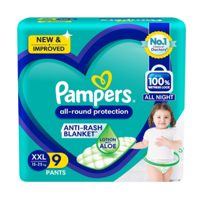 Pampers All round Protection Pants, Lotion with Aloe Vera (XXL) 9 Count - Pack of 2