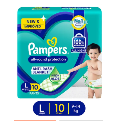 Pampers All round Protection Pants, Lotion with Aloe Vera (L) 10 Count - Pack of 2