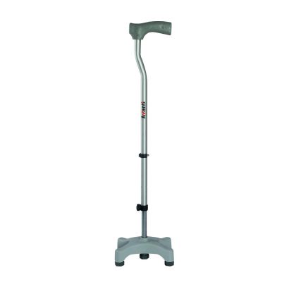 Vissco Avanti L Shape Quadripod Walking Stick | Height Adjustable walking stick with 4 Legs - Universal (Grey)